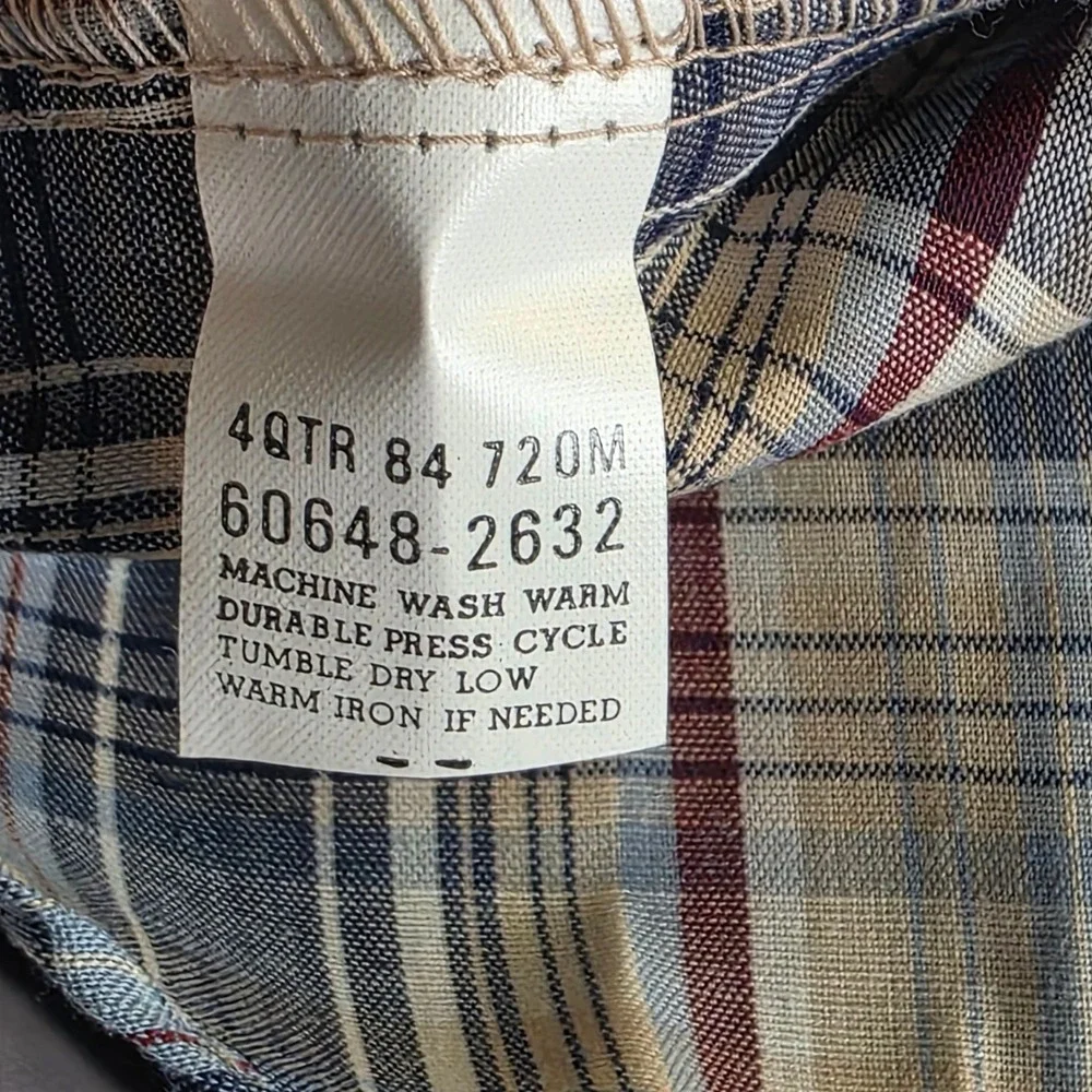 Vintage 1984 Levis Western Pearl Snap Shirt Mens Small Plaid Blue Tan Light Thin